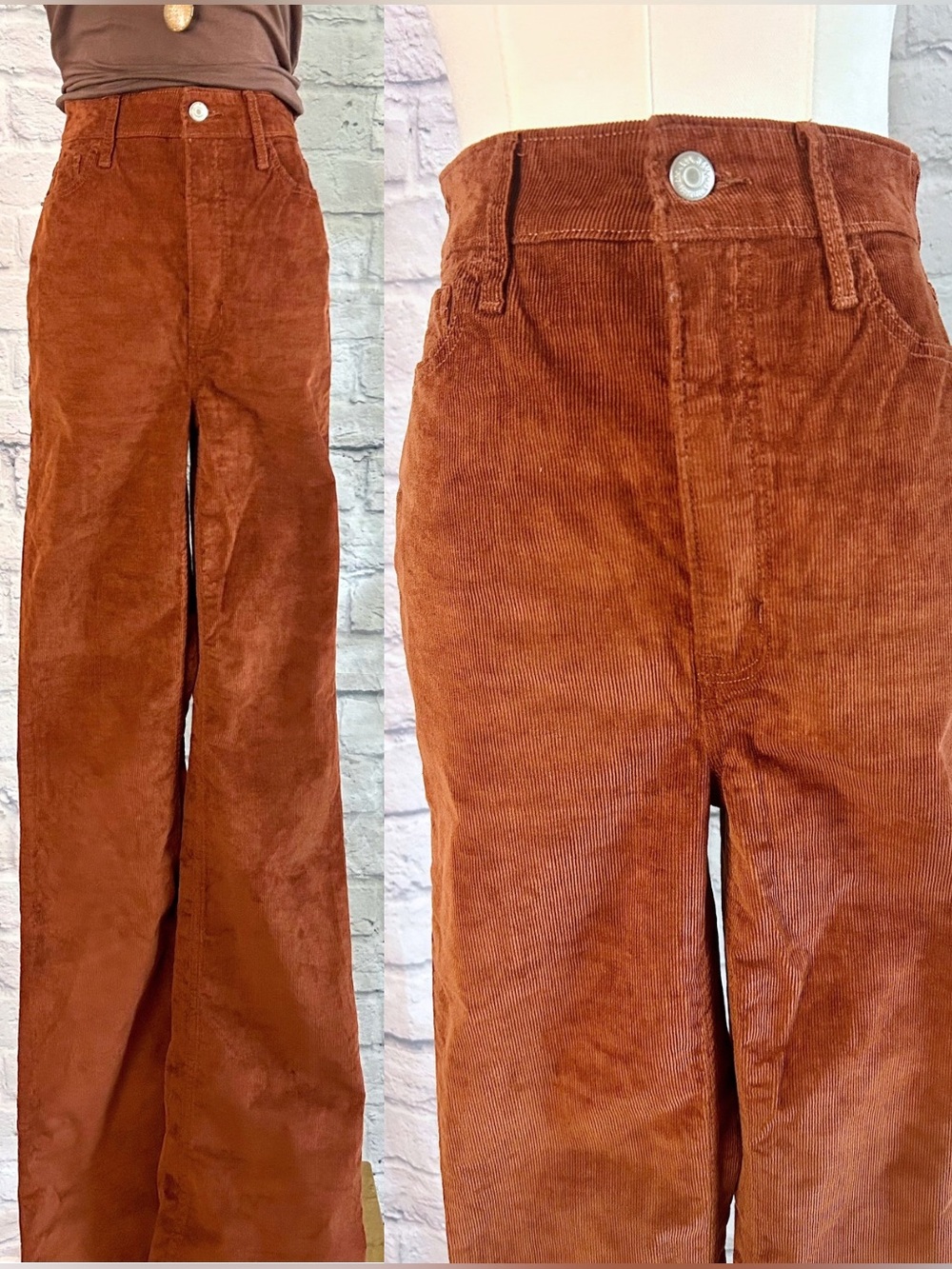 Fall Flare Corduroy Pants High Waist Tall Chestnut Brown Cottagecore Boho